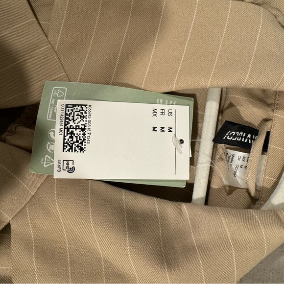 H&M Cut-Out Blazer Jacket Backless Long Sleeve Mini Dress Beige Tan Pinstripe M - Picture 10 of 10